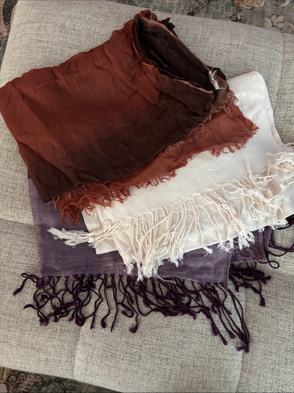 Soft Fringe Throw Blanket - Rust, Cream & Purple